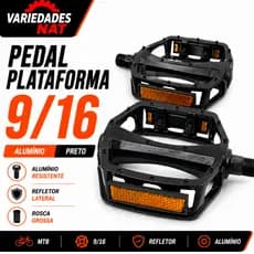 PAR PEDAL PLATAFORMA MTB 9/16 ROSCA GROSSA ESFERADO COM REFLETOR ALUMÍNIO PRETO