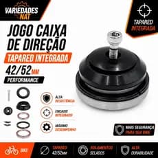 JOGO CAIXA DE DIREÇÃO TAPERED INTEGRADA 42/52MM ROLAMENTADA PRETA PERFORMANCE MTB
