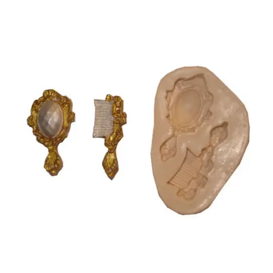 Molde de silicone, Espelho e Escova (A Bela e a Fera) biscuit, resina, pastas e etc...(M 177)