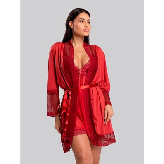 Robe Feminino em Microfibra com Renda Roupão Curto Confortável Florallys IMI