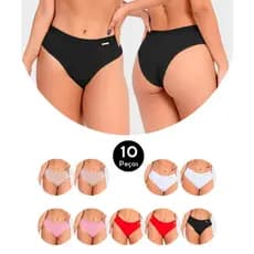 Kit 10 Calcinhas Feminina Cotton Algodão Tanga Básica Conforto Dia a Dia Ivy IMI