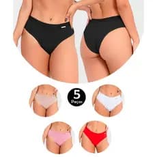 Kit 5 Calcinhas Feminina Cotton Algodão Tanga Básica Conforto Dia a Dia Ivy IMI