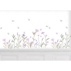 Adesivo De Parede Decorativo Em Recorte Sem Fundo Flores Floral Raminhos Jardim Borboletas Lilás
