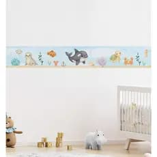 Faixa Decorativa De Parede Adesiva Infantil Para Quarto Menino Bebe Fundo Do Mar