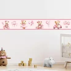 Faixa Adesiva Decorativa Infantil Ursinha Balanço Balão Papel de Parede Quarto Menina