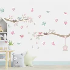 Adesivo De Parede Infantil Pássaros Galhos Borboletas Passarinhos Jardim Quarto Menina