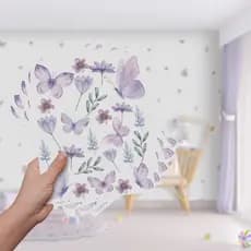 Adesivo De Parede Decorativo Borboletas Floral Raminhos Flores Lilas Quarto Menina