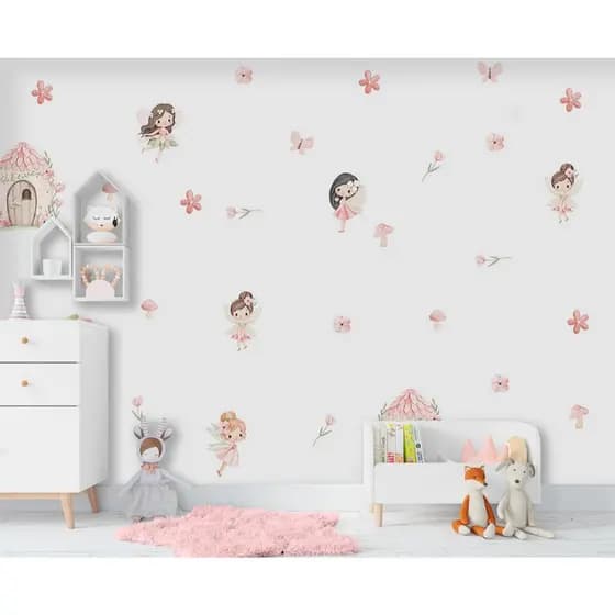 Adesivo De Parede Decorativo Autocolante Quarto Menina Feminino Fadas Floral