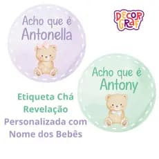 Adesivo Chá Revelação com Nome Bebê Festa Lembrancinha Personalizado 4cm