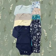 Conjunto bebê peças body liso Mijão estampado Tecido 100% algodão - Kit 2 Peças Menino/ Menina/ Neutro - Alyaht