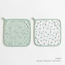 Pano de Boca Bebê 3 em 1 – Babete + Babador + Prendedor de Chupeta | 100% Algodão | 29x29 cm