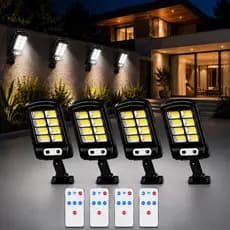 Kit 4 Refletores Solar LED Até 600W Sensor de Presença Controle Remoto à Prova d’Água Branco Frio