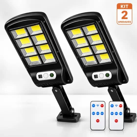 Kit 2 Refletores Solares LED Até 600W com Controle Remoto Sensor de Presença Luz Branca Fria IP65 Externo