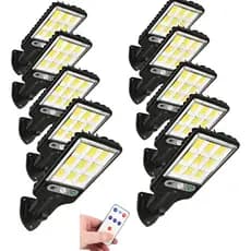 Kit 10 Refletores Solar LED Até 600W com Controle Remoto Sensor Presença à Prova d’Água Luz Branca Fria Energia Solar