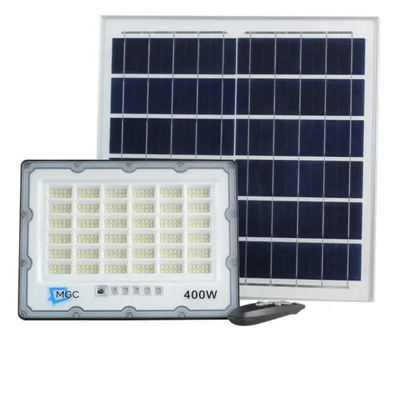 Refletor Solar LED 400W Branco Frio IP66 6500K com Placa Solar e Controle Remoto