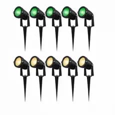 Kit 10 Luminária Espeto Jardim COB LED 5W Branco Quente e Verde Bivolt Impermeável Paisagismo