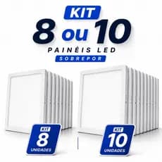 Kit 8 e 10 Plafon LED 18W Quadrado 22×22 Sobrepor Branco Frio 6500K Bivolt 127/220V