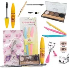 Kit De Maquiagem Completo Design de Sobrancelhas Paleta Mascara Cílios Curvex Navalha Lápis Pinça