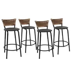 Kit 4 Bancos Banquetas 60cm Balcão Ilha Bancada Cozinha Com Encosto Junco Cappuccino Estrutura Preta