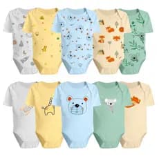 Kit 10 Peças Body Curto Estampado Roupa Bebê Menino e Menina