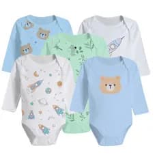 Kit 5 Bodys Roupa Bebê Estampado Manga Longa Menino e Menina