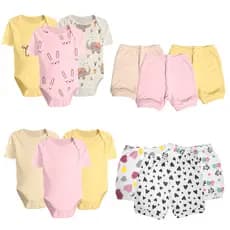 Kit Roupas de Bebê 12 Peças Body Manga Curta e Short Algodão