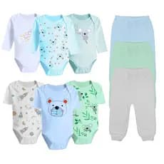 Kit Bebê 9 Peças Body Estampado Manga Curta e Longa e Mijão