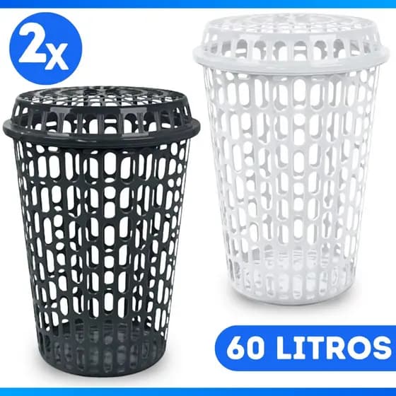 Cesto De Roupas Suja Telado 60 Litros Com Tampa Preto Ou Branco Organizador Alta capacidade Grande