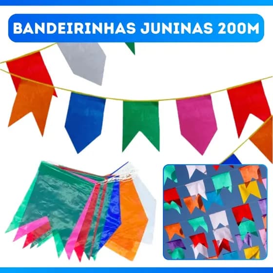 Kit 200 Metros Bandeirinhas Festa Junina / São João Colorido - Resistente a Água - MEGA PROMOÇÃO