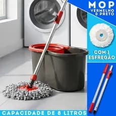 Mop Girátorio Cleaner Profissional – Balde com Centrífuga 8L + Refil e Cabo Reforçado - PROMOÇÃO