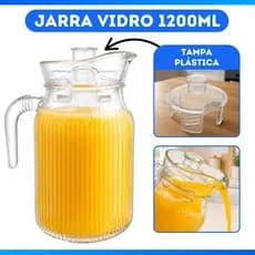 Jarra De Vidro Com Tampa Alça Cozinha 1200 ML Suco Água Transparente Luxo