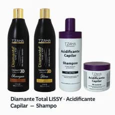 Tzaha Diamante 3D Escova Progressiva - Acidificante Capilar 2 Shampoo 1 Glós 1 Mascara Hidratante 3 kilos de Produto