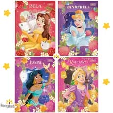 Caderno Brochura Colegial Princesas Disney Tilibra - 80 ou 160 Folhas Especiais | Bela, Cinderela, Jasmine, Rapunzel