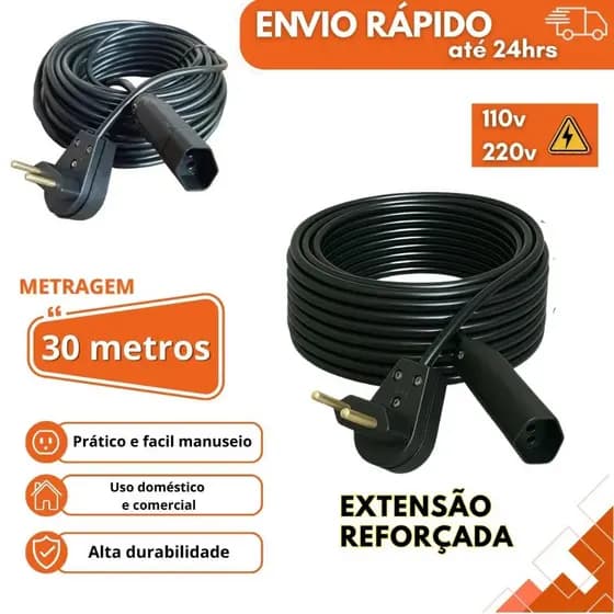 30 Metros Extensão Eletrica PP Prolongador Cordão Grosso