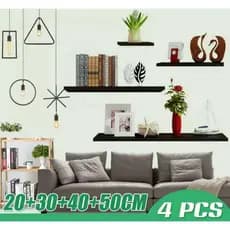 Kit 4 Prateleiras reta 20/30/40/50 nicho Preto suporte decoração sala quarto banheiro escritório