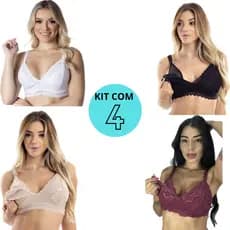 Kit 4 Sutiãs De Amamentação em Renda Reforçado Com Regulagem Gestante Pós Parto Renda Confortável PROMOÇÃO