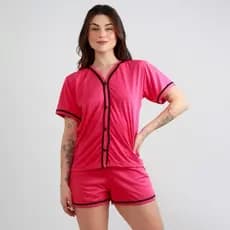 Baby Doll FB Blogueirinha Feminino Aberto Amamentação de Botão Pijama Americano Blogueira Gola V