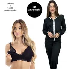 Kit Gestante Pós Parto Pijama Americano Blogueirinha Abertura Botão Sutiã Amamentação Reforçado Kit Maternidade
