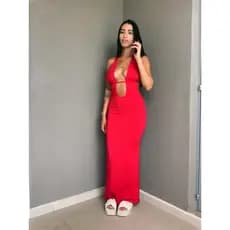 Vestido longo com decote na frente/ vestido gringo