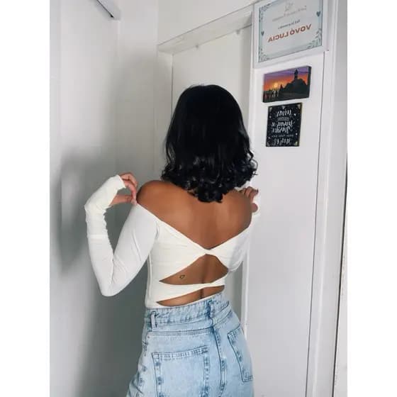 Blusa manga longa com decote cruzado - várias formas de usar - decote nas costas - inverno