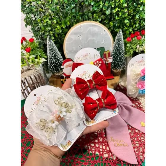 kit festa laços de cabelo infantil Natal