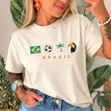 Camiseta Brasil 100% Algodão Blusa Rio Copa Do Mundo Camisa Feminina Masculina