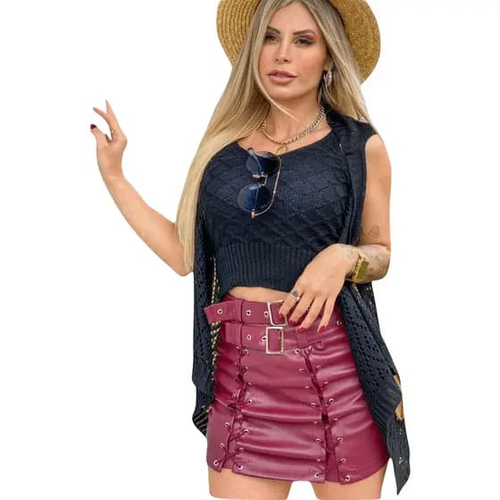 Kimono Rendado e Croped Tricot Moda Primavera Verão Colete e Top