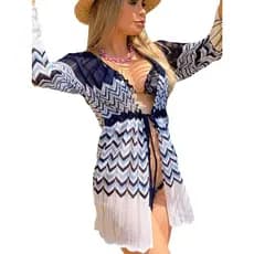 Moda Praia Trico Saida Rendada Manga Londa com Cordão