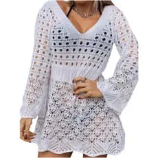 Moda Praia Trico Saida Rendada Manga Flare Estilo Bata