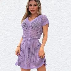 Saída Praia Piscina Curta Vestido Decote Trabalhada Moda Roupa de Praia
