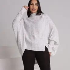 Kimono Tricô Mousse Inverno Gola Alta Blusa Feminina