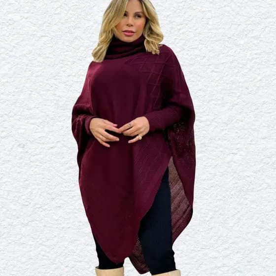 Suéter Feminino de Tricô Estilo Poncho Capa Pala Gaúcha
