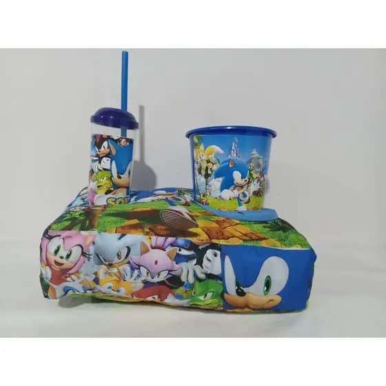 Kit Almofada Pipoca Cinema Personalizado com Nome e Tema Desenho Sonic e Tails Desenho Aniversário