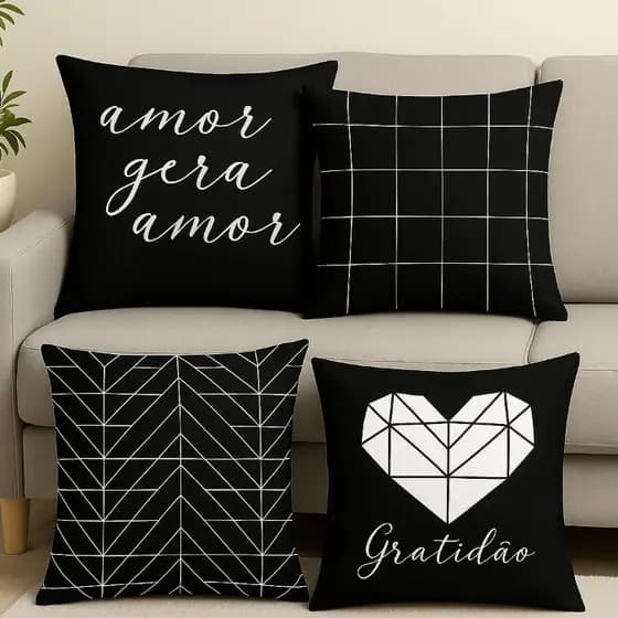Kit 4 Capas De Almofada Modern Print 45X45 Estampas Variadas c/ Ziper Escondido